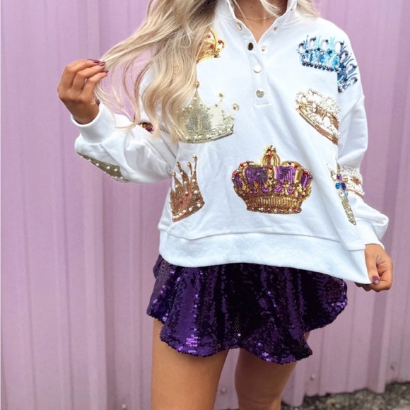 Crown Embellished Queen of Sparkles sweatshirt NWT - Picture 1 of 3